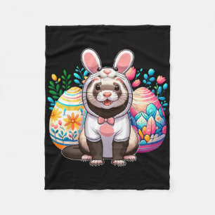 Easter Ferret Cosplay Bunny Hunting Colourful Eggs Fleece Blanket