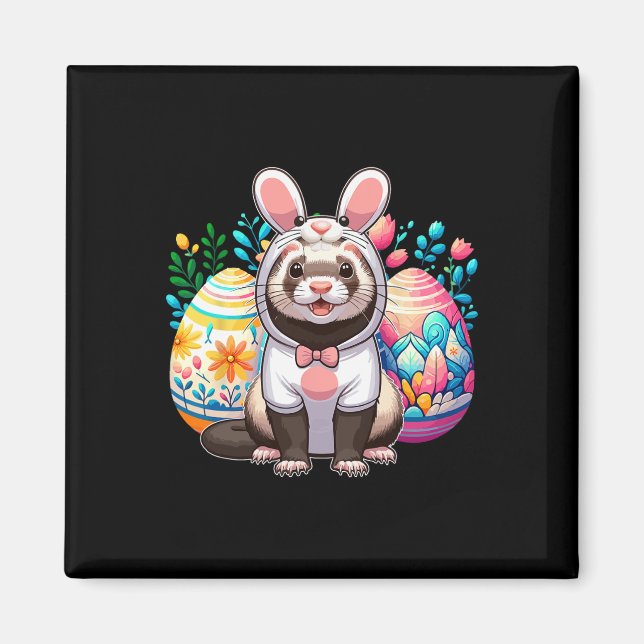 Easter Ferret Cosplay Bunny Hunting Colourful Eggs Magnet (Front)