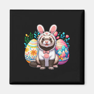 Easter Ferret Cosplay Bunny Hunting Colourful Eggs Magnet