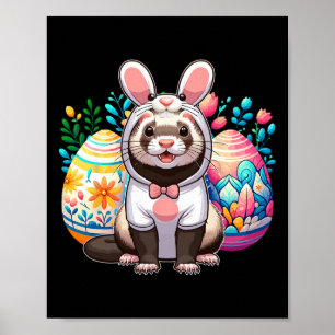 Easter Ferret Cosplay Bunny Hunting Colourful Eggs Poster