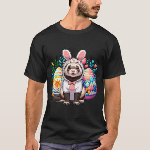 Easter Ferret Cosplay Bunny Hunting Colourful Eggs T-Shirt