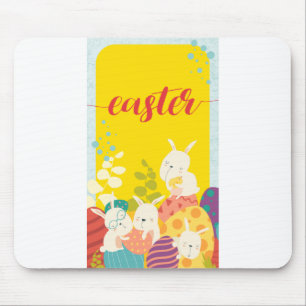 Easter Festival Theme cute bunny and eggs Design Mouse Pad