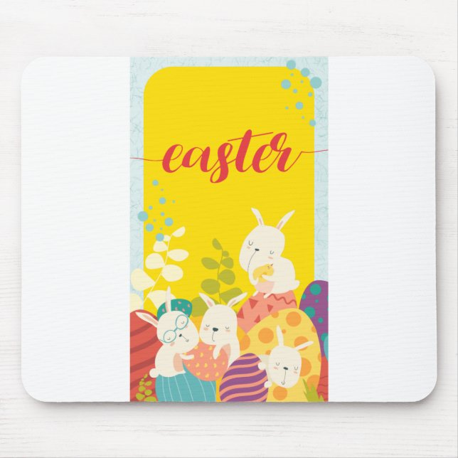 Easter Festival Theme cute bunny and eggs Design Mouse Pad (Front)