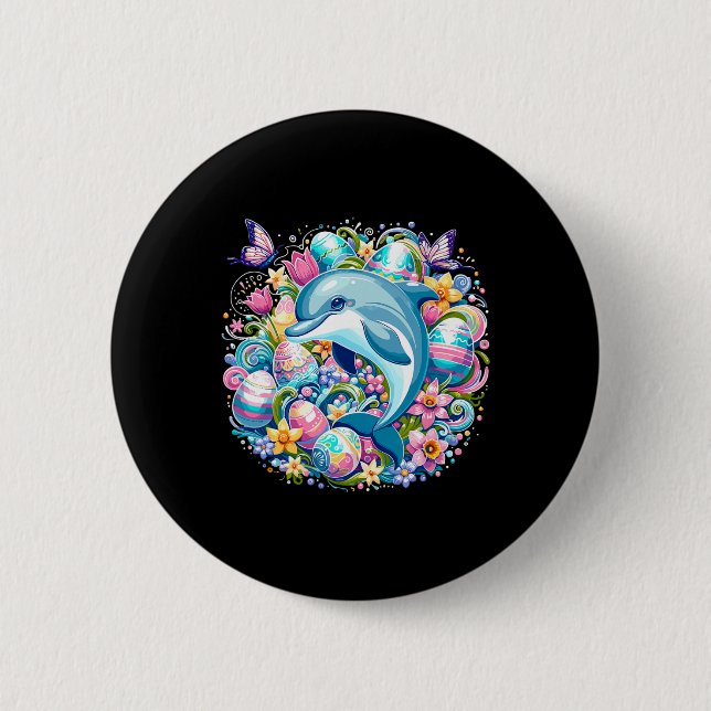 Easter Festive Illustration With Charming Dolphin  6 Cm Round Badge (Front)