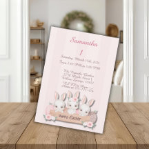 Easter First Birthday Invite - Kawaii Bunnies 