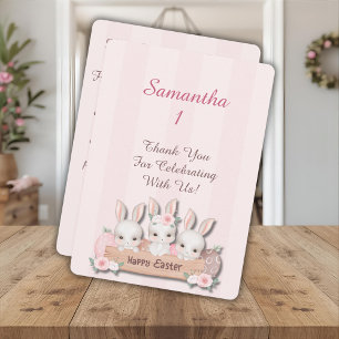 Easter First Birthday Thank You - Kawaii Bunnies Card