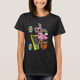 Easter Flamingo Bunny Ears Eggs Harp Cute Women Gi T-Shirt