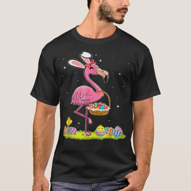 Easter Flamingo Bunny Egg Hunter Funny Easter Holi T-Shirt (Front)