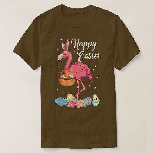 Easter Flamingo Bunny Happy Easter Egg  T-Shirt (Design Front)