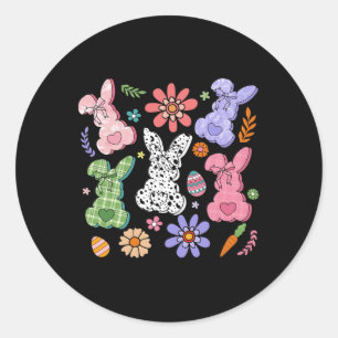 Easter Floral Bunny Boho Retro Flowers Rabbit Girl Classic Round Sticker