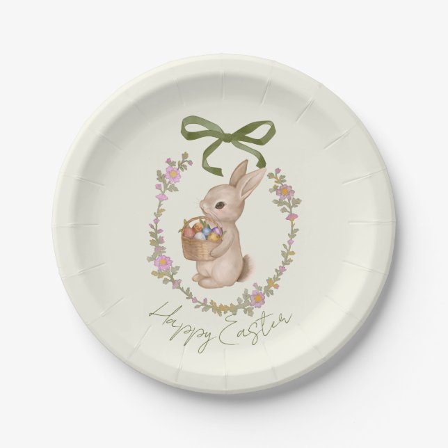 Easter Floral Bunny Egg Hunt Paper Plate (Front)