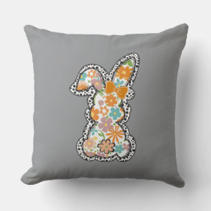 Easter Floral Bunny Leopard Border Happy Easter Cushion