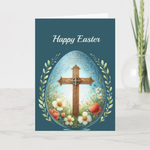 Easter Floral Cross Egg Illustration Holiday Card