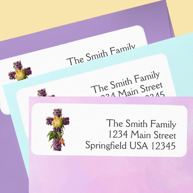 Easter Floral Cross Religious return address Label (Creator Uploaded)