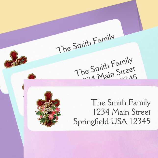 Easter Floral Cross Religious return address Label (Creator Uploaded)