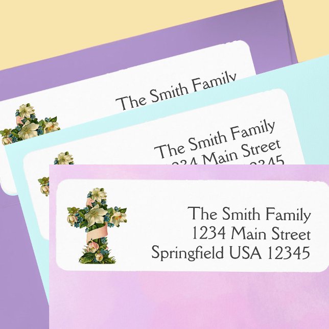 Easter Floral Cross Religious return address Label (Creator Uploaded)