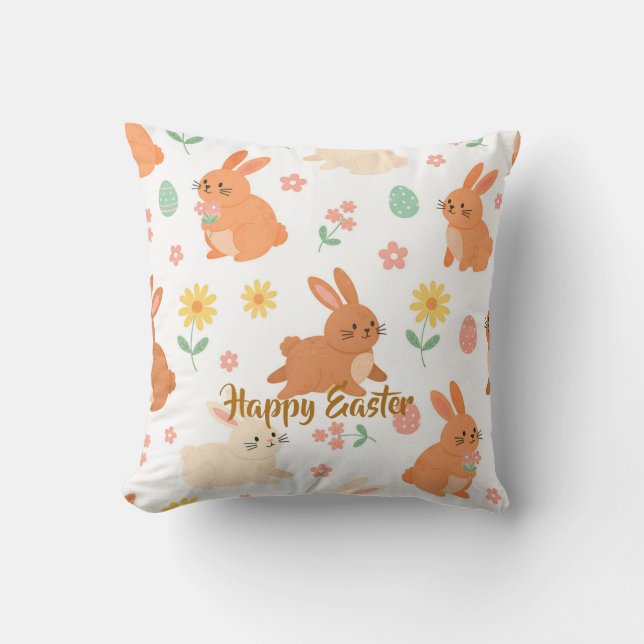 Easter floral egg bunny pattern cushion (Front)