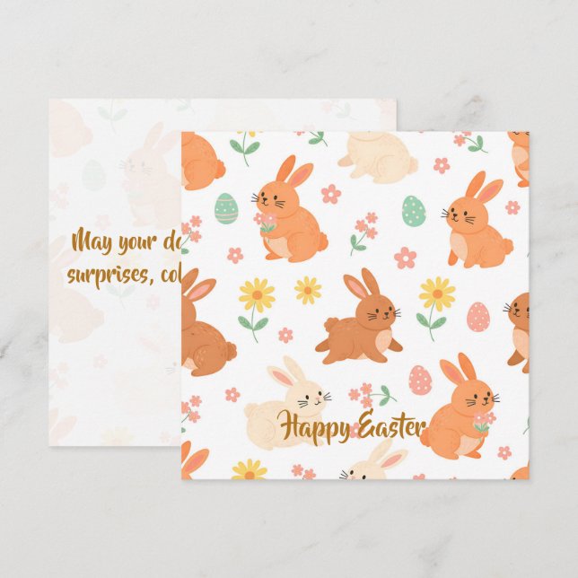 Easter floral egg bunny pattern holiday card (Front/Back)
