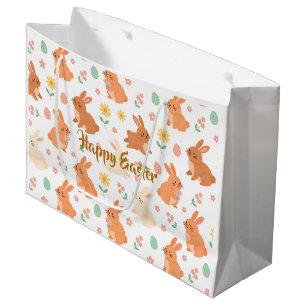 Easter floral egg bunny pattern large gift bag