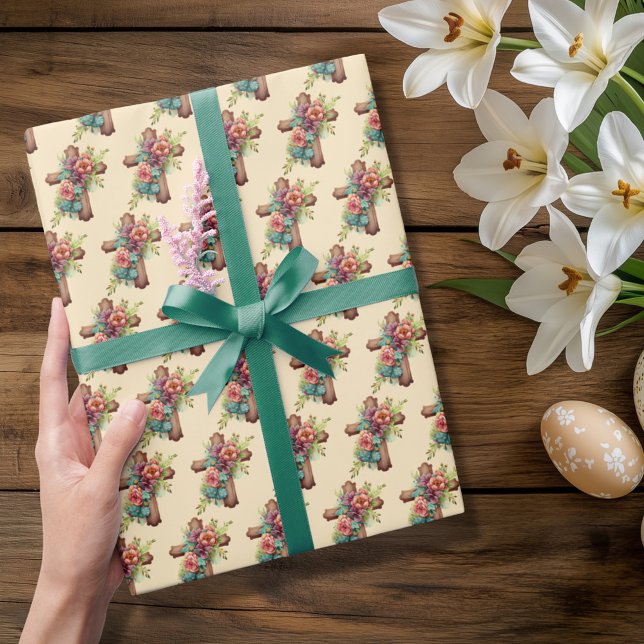 Easter Floral Watercolor Cross Wrapping Paper (Creator Uploaded)