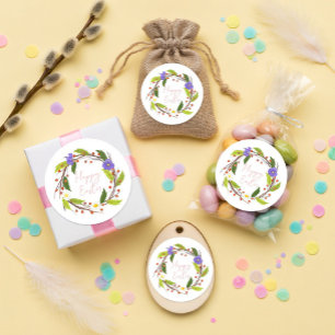Easter Floral Wreath Classic Round Sticker