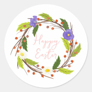 Easter Floral Wreath Classic Round Sticker