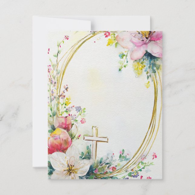 Easter floral wreath with Cross blank Holiday Card (Front)