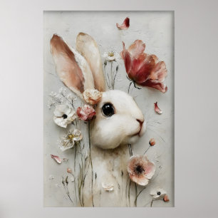 Easter Flower Rabbit Print, Spring Bunny Poster