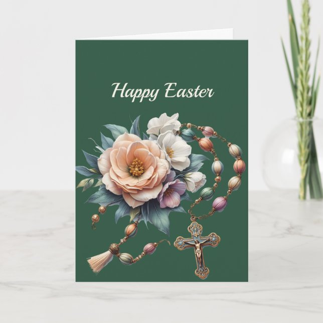 Easter Flowers Rosary Illustration Holiday Card (Front)