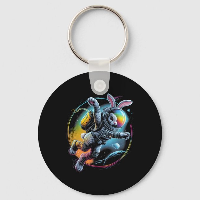 Easter Flying Galaxy Space Bunny Rabbit In Astrona Key Ring (Front)