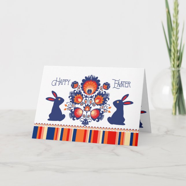 Easter Folklore with 2 blue bunnies 🐰 Custom Text Card (Front)