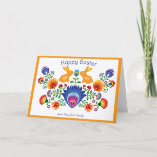 🐰Easter Folklore with 2 bunnies, orange Card