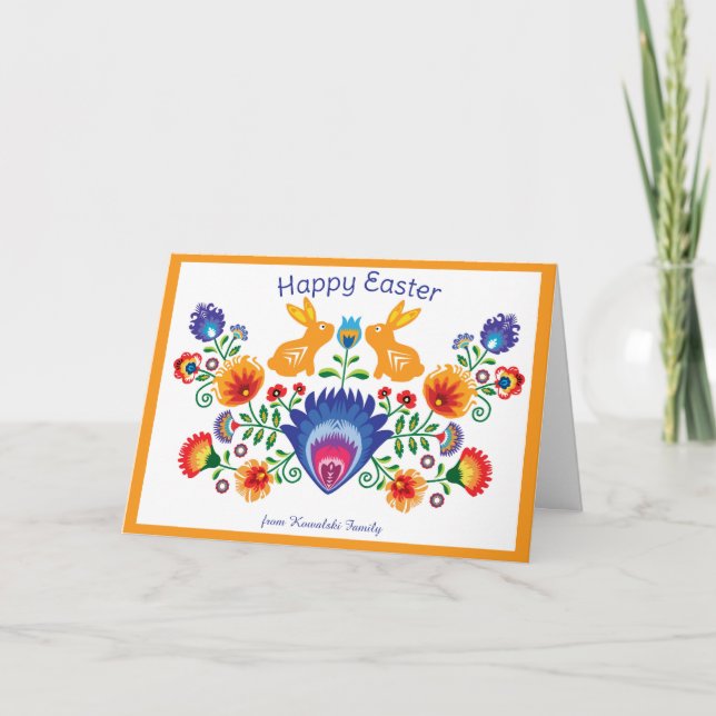 🐰Easter Folklore with 2 bunnies, orange Card (Front)