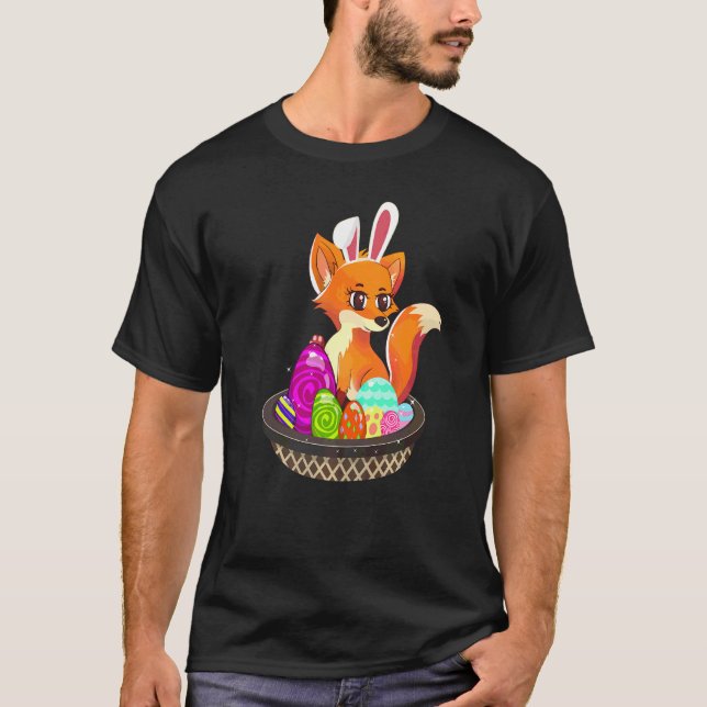 Easter Fox Holiday Bunny Ears Colour Egg Hunt T-Shirt (Front)