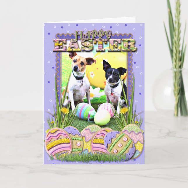 Easter Fox Terrier - Sadie and Baboo Holiday Card (Front)