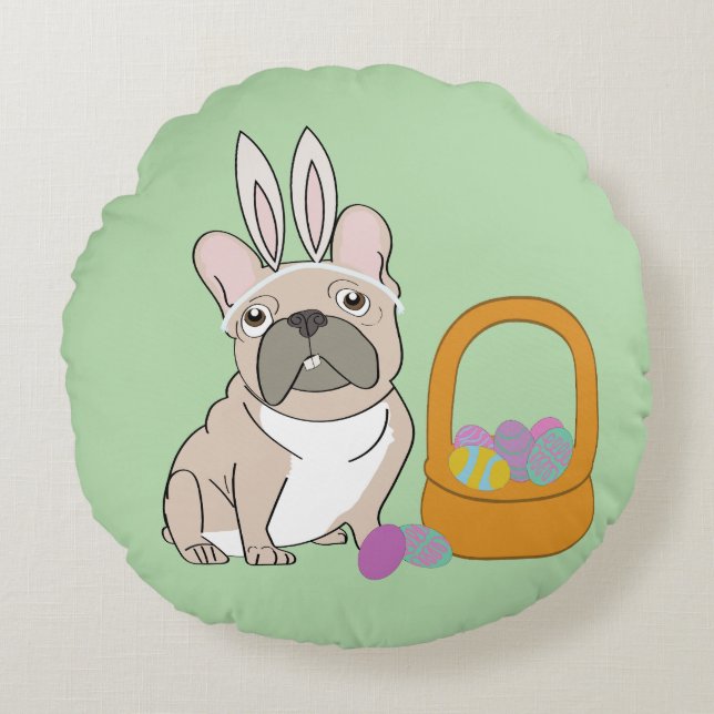Easter French Bulldog Round Cushion (Front)