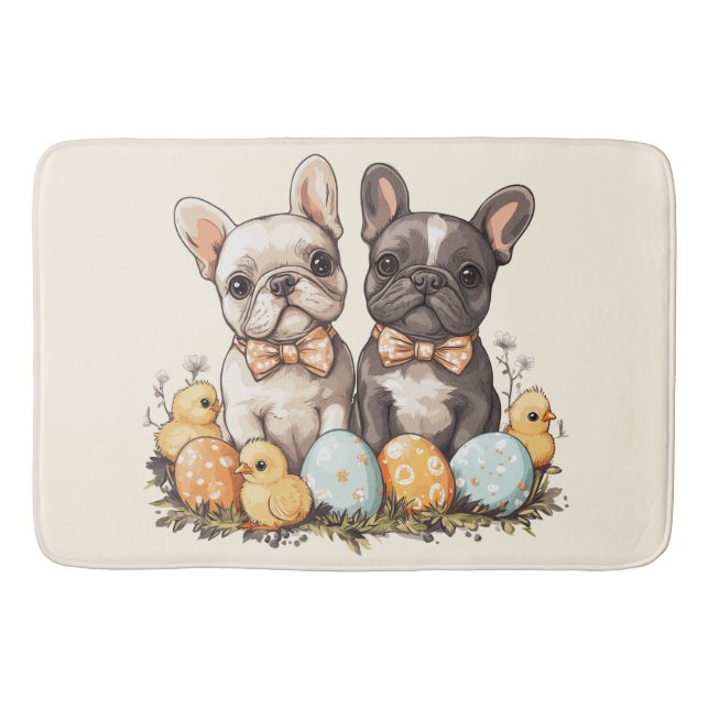 Easter French Bulldogs Bath Mat (Front)