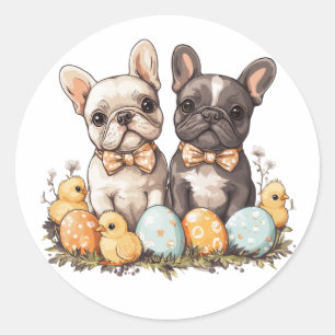 Easter French Bulldogs Classic Round Sticker