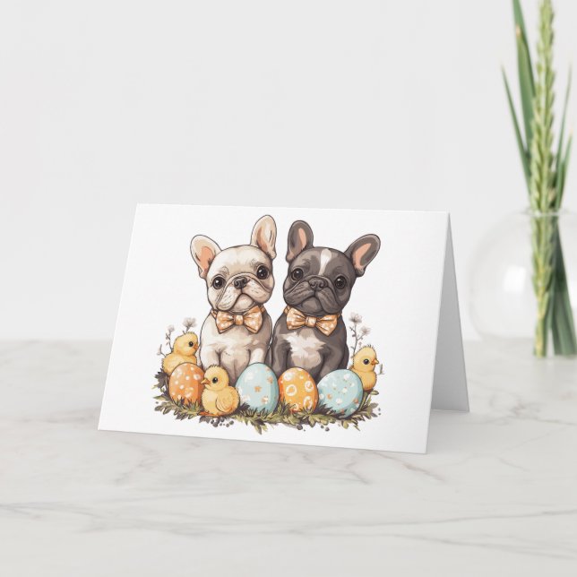 Easter French Bulldogs Holiday Card (Front)