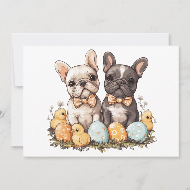 Easter French Bulldogs Holiday Card (Front)