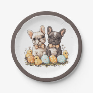 Easter French Bulldogs Paper Plate