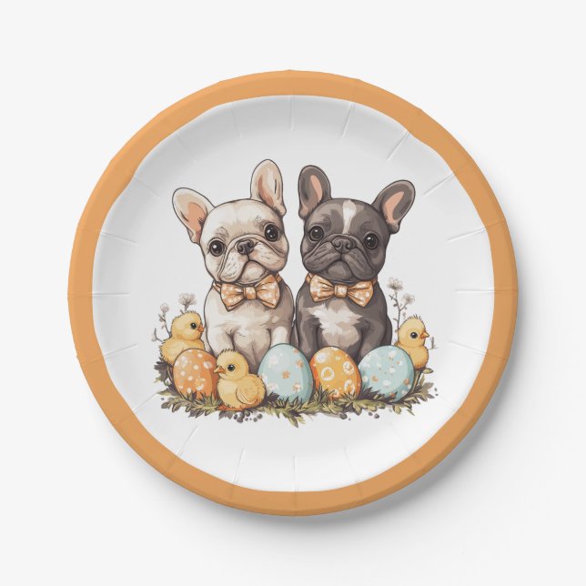 Easter French Bulldogs Paper Plate (Front)