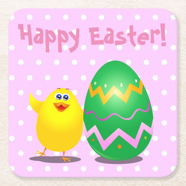 Easter funny chick square paper coaster (Front)