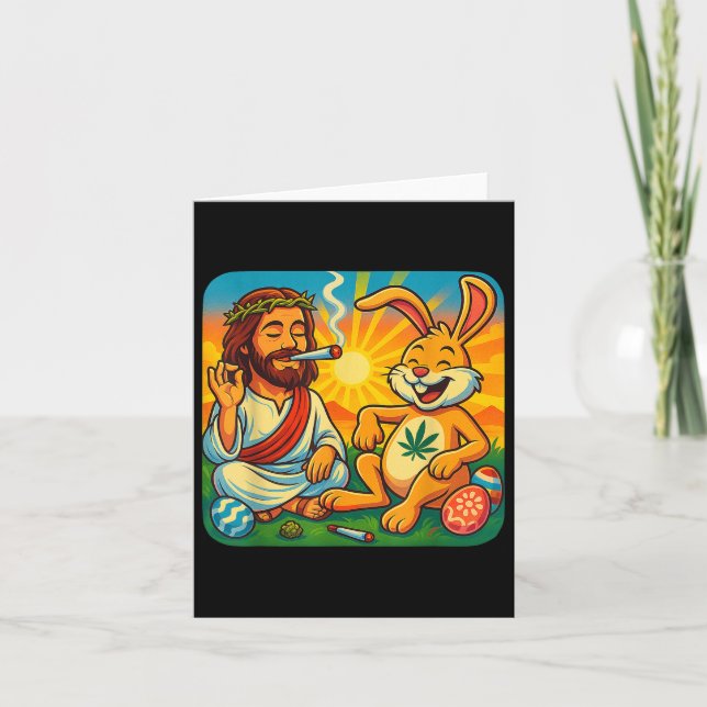 Easter Funny Jesus Bunny Weed Shirt  Card (Front)