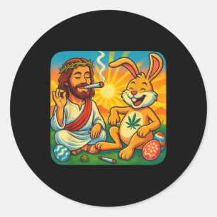 Easter Funny Jesus Bunny Weed Shirt Classic Round Sticker