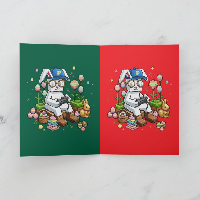 Easter Gamer Bunny White Rabbit Playing Video Game Card (Inside)