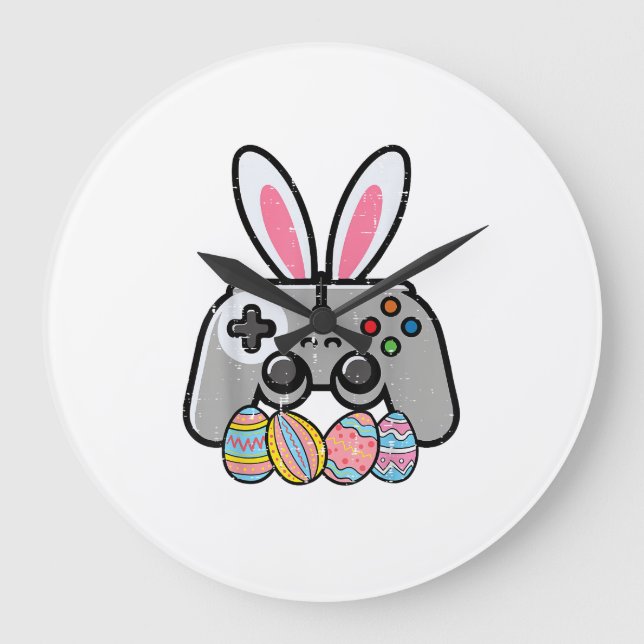 Easter Gaming Controller Bunny Ears Boys Kids Yout Large Clock (Front)