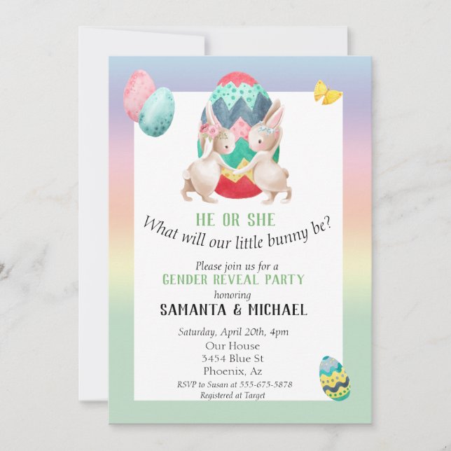 Easter Gender Baby Reveal Party Spring Bunny Invitation (Front)