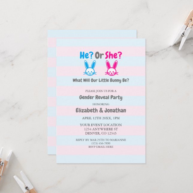 Easter Gender Reveal Party Invitation (Front/Back In Situ)