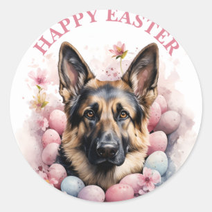 Easter German Shepherd  Eggs and Flowers -   Classic Round Sticker